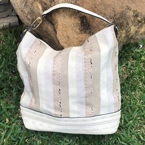 Vegan Leather Snake Stripe Hobo Bag
